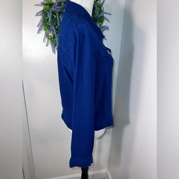 Dash, L, navy blue, long sleeve, button front w/collar ,crop,linen blend shacket - Picture 3 of 7